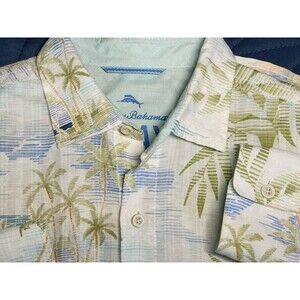Tommy‎ Bahama Island Relax Linen Shirt Palm Print Button Down Mens Medium Beach